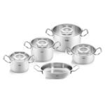Fissler Original-Profi Collection/Edelstahl-Kochtopfset, 5-teilig, Töpfe mit Glas-Deckel (3 Kochtöpfe,1 Bratentopf 1 Servierpfanne) - Induktion